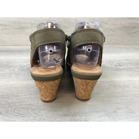 Cobb Hill Women's Green Leather Wedge Sandals 9 Cutout Zip Comfort Peep Toe Shoe - Picture 4 of 11